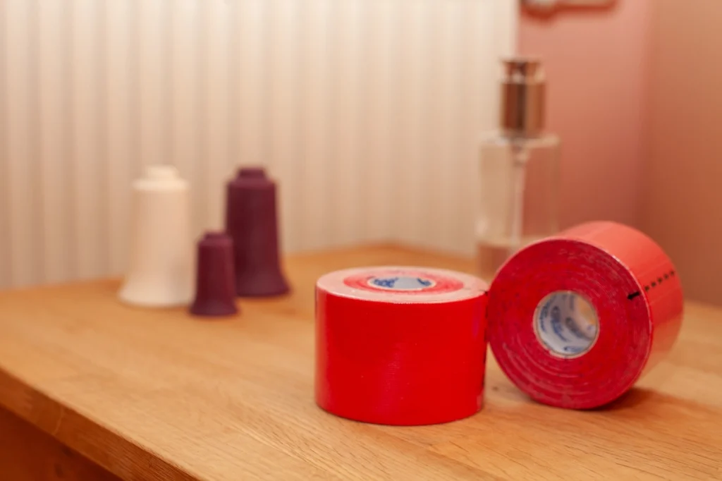 <p>Kinesiotape in einem Behandlungsraum</p>
